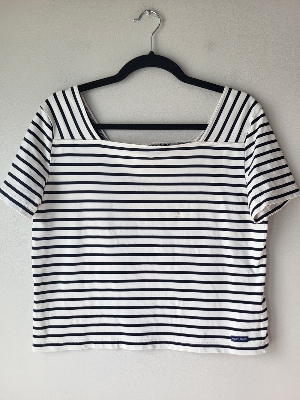 Nautica White and Navy Striped Square Neck Tee